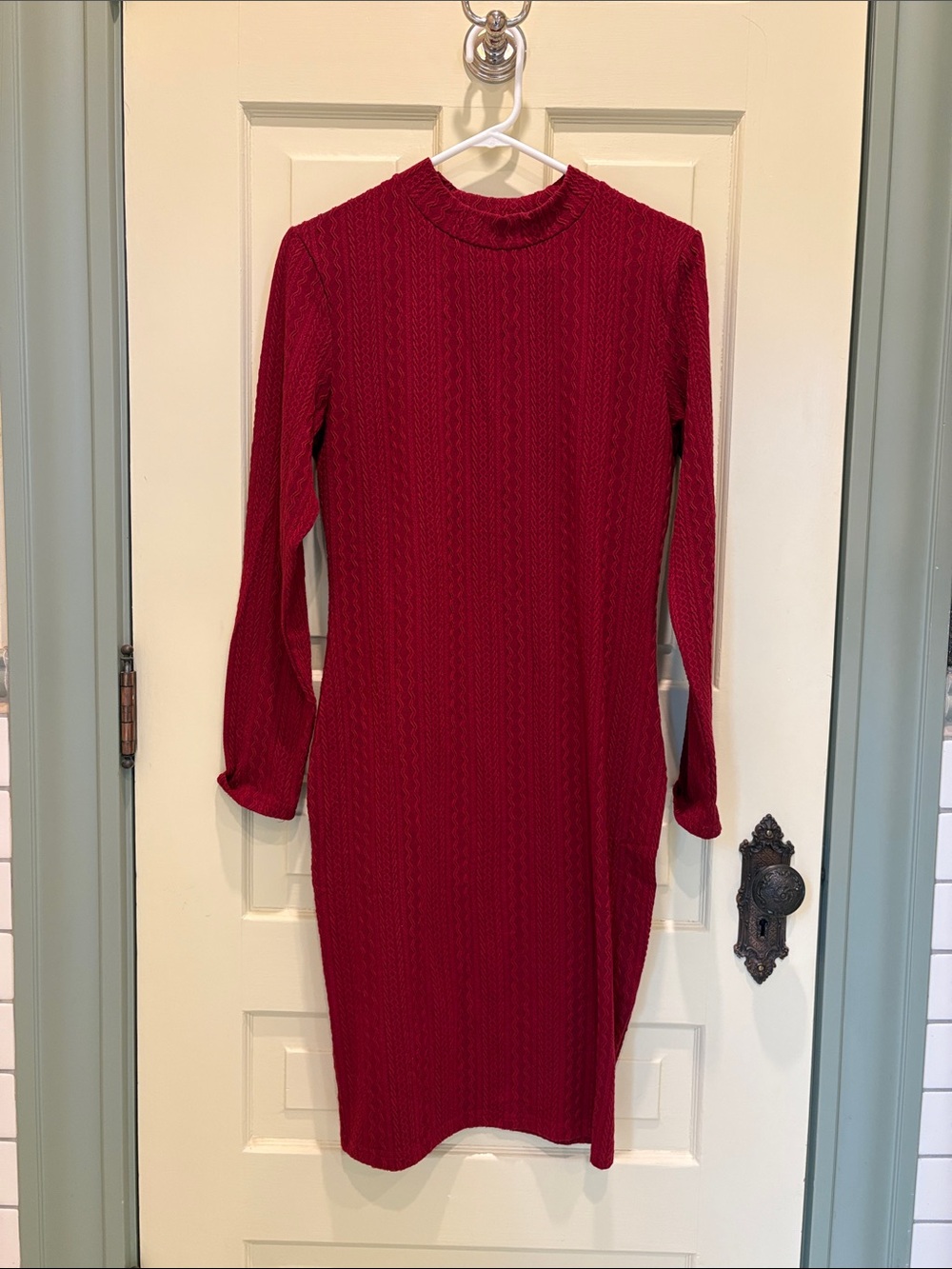 Long Sleeve Ribbed Knit Dress - Red